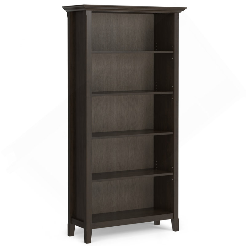 36 Inch Solid Wood 5 Shelf Bookcase In Hickory Brown