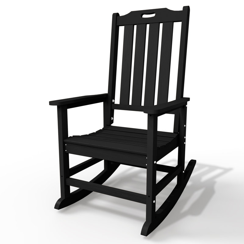 Black Outdoor All-weather HDPE Adirondack Rocker Chair with Comfort High Backrest (Set of 1), Black