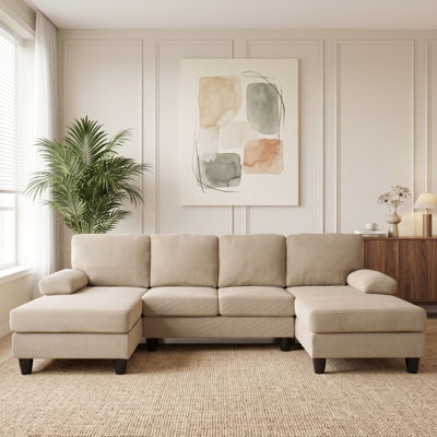 Canapé d'angle moderne en forme de U de 104 pouces avec deux méridiennes et tissu texturé à picots