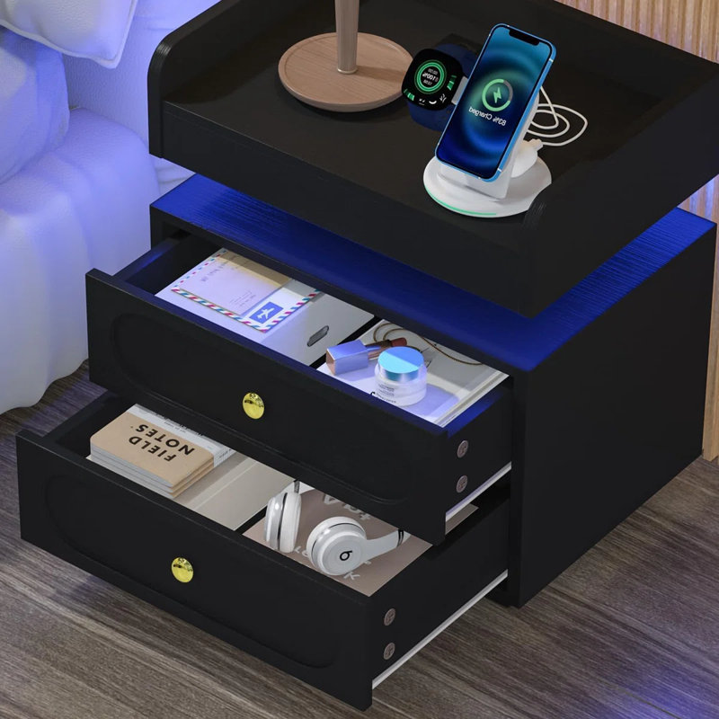 Ensemble de chambre à coucher 3 pièces Smart RVB, Noir, Grand lit