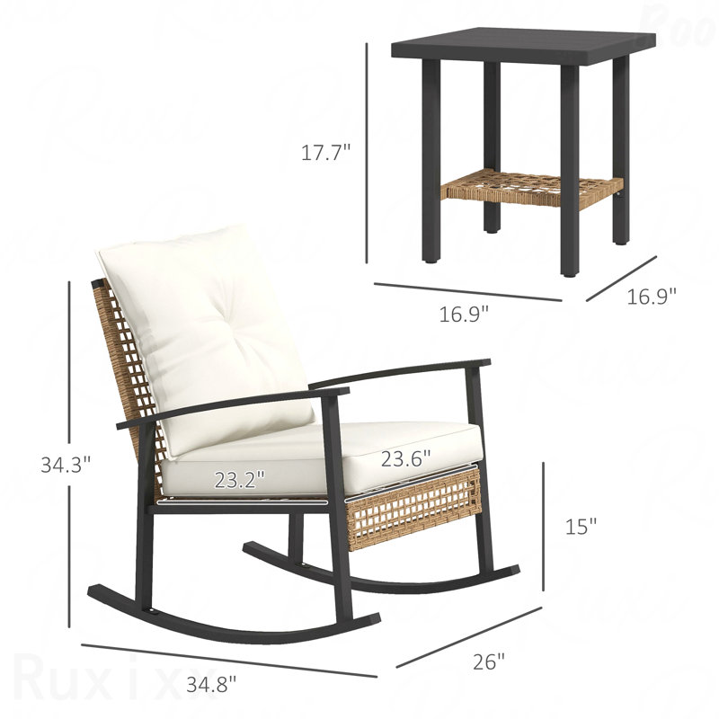 Table basse en osier avec coussins capitonnés, White