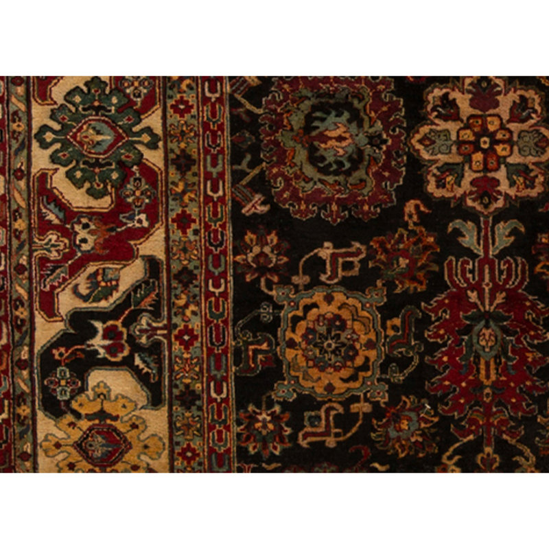 Hand Knotted Silk Oriental Area Rug in Black And Cream