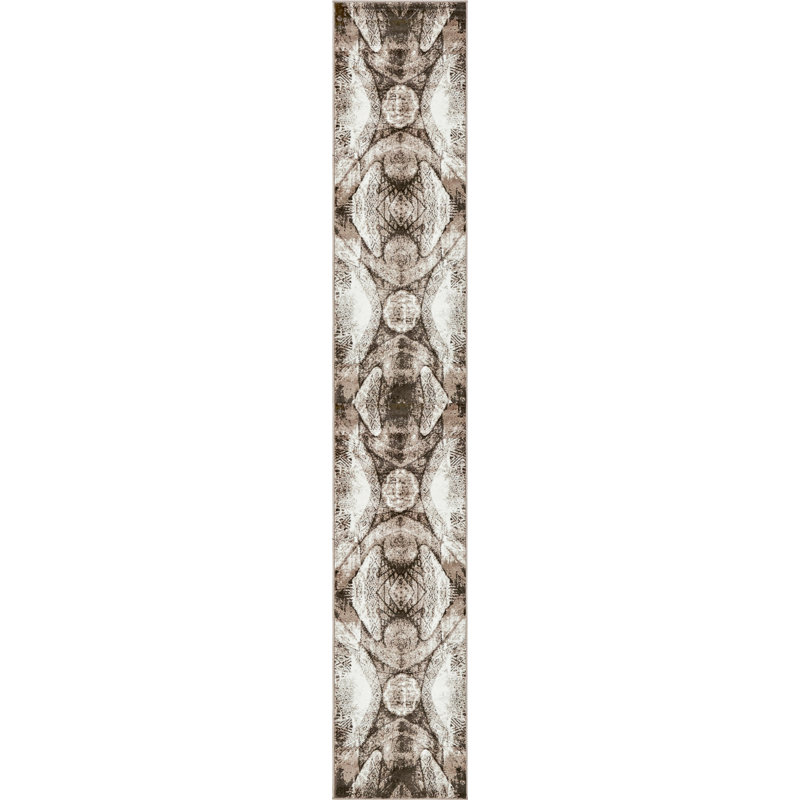Tapis abstrait brun Affleck, Tapis de couloir 3 pi 3 po x 16 pi 5 po