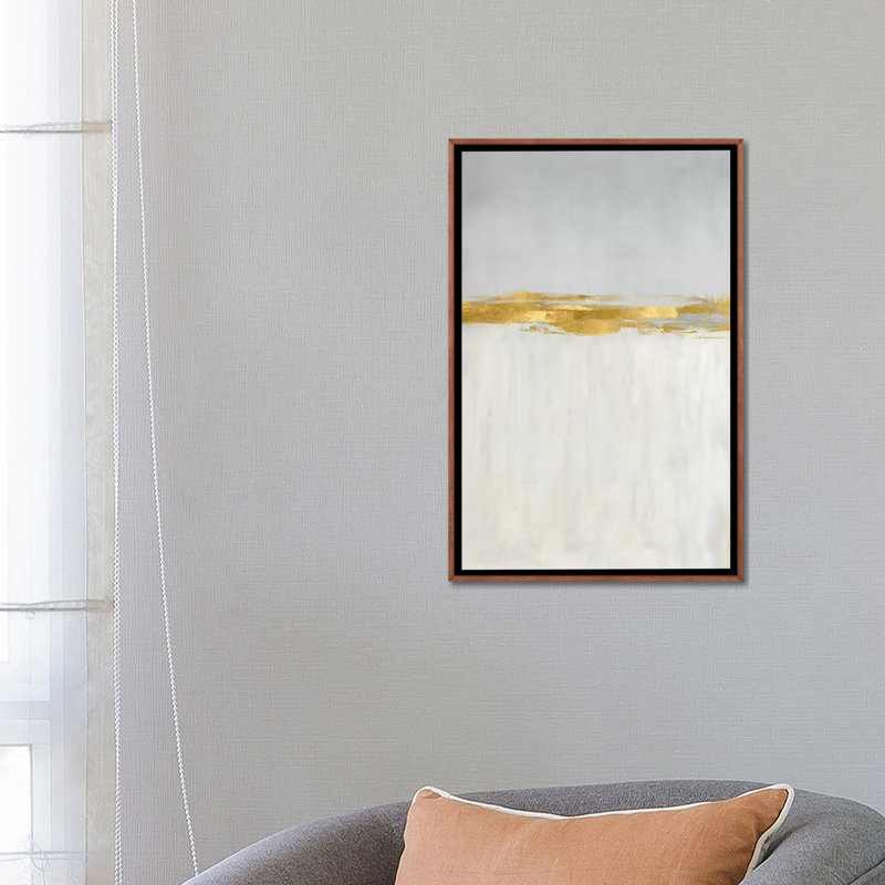 Linear Gold II - reproduction d'art murale - toile encadrée, H 26 po x l 18 po, Impression encadrée sans passe-partout, Brun