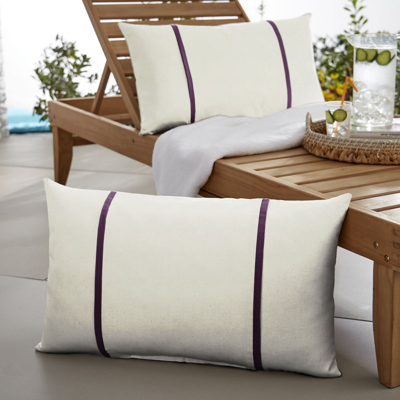 Furston Striped Outdoor Reversible Throw Pillow, White/Iris, 16" x 26"