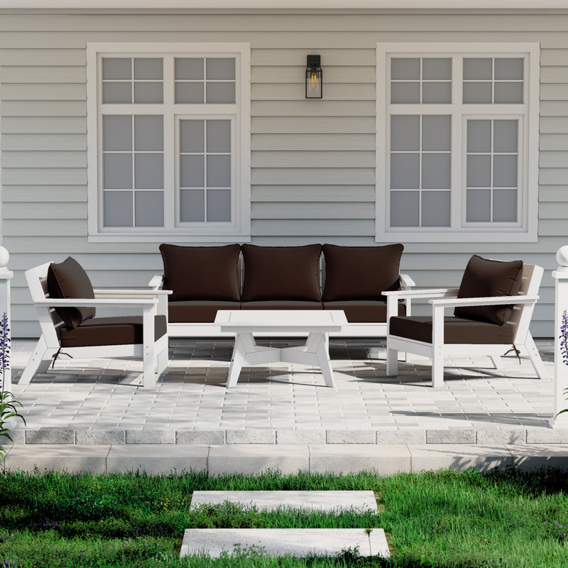 6-Piece Deep Seating Set, White, Brown