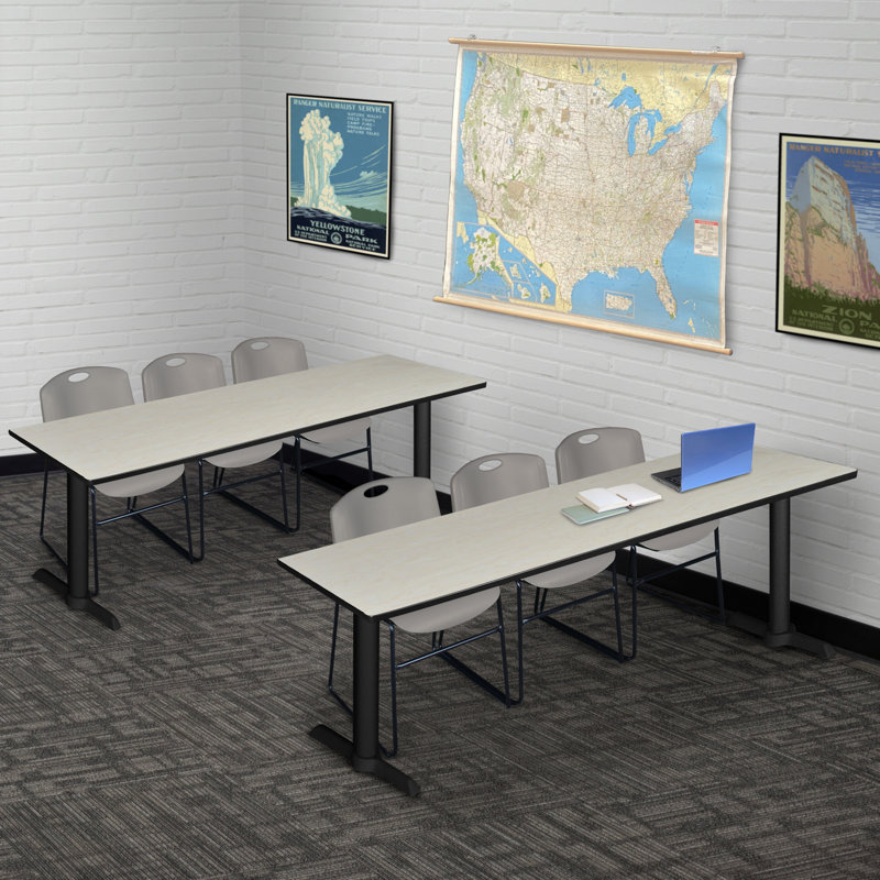Table de formation Neyland Cain T-Base et 3 chaises empilables Zeng, Noir, Érable