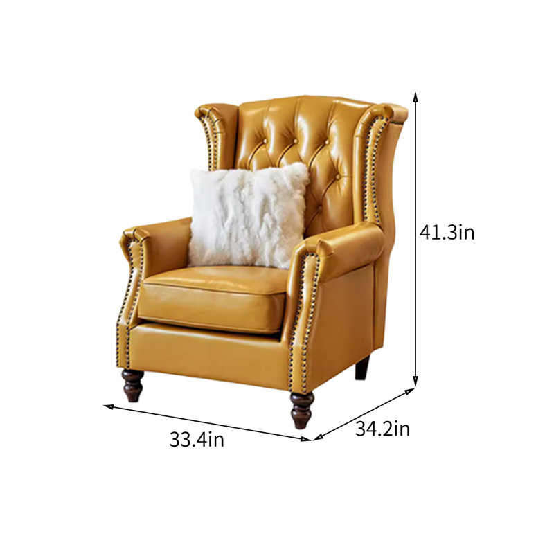 Fauteuil de style européen pasteur 33,4 po, Cuir jaune citron