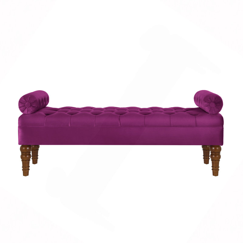 Banc de lit long en velours pour chambre à coucher, banc de fenêtre rembourré avec bouton touffeté, banc de vestibule, banc de traversin pour le salon - violet