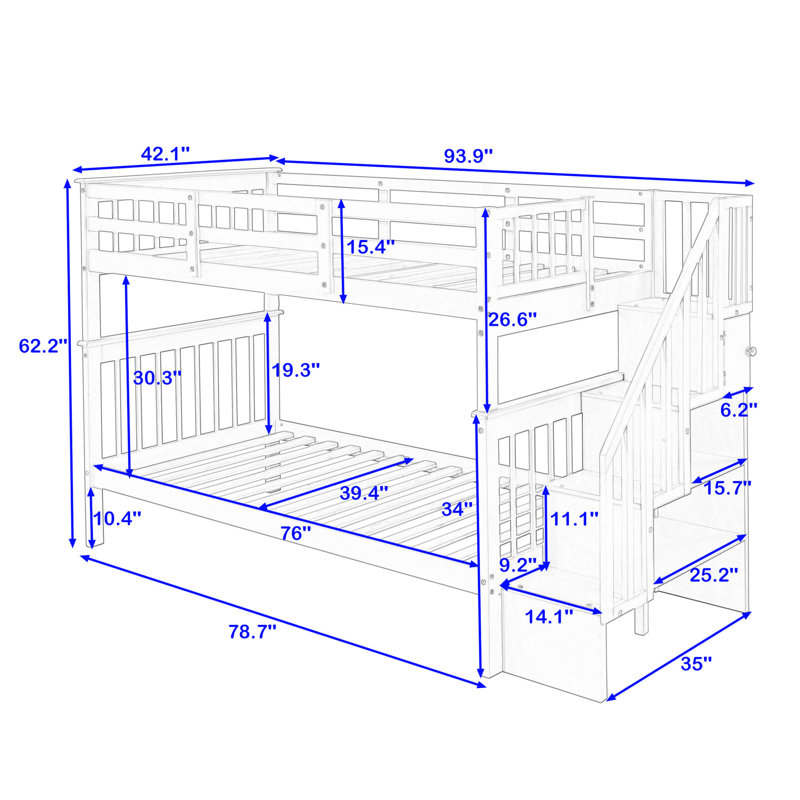Desiderio Kids Twin Over Twin Bunk Bed, White