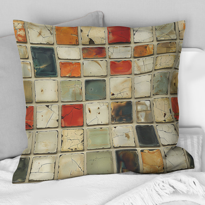 Coussin Beige orange Mid-Century Mosaic I - Mid-Century, H 16 po x l 16 po