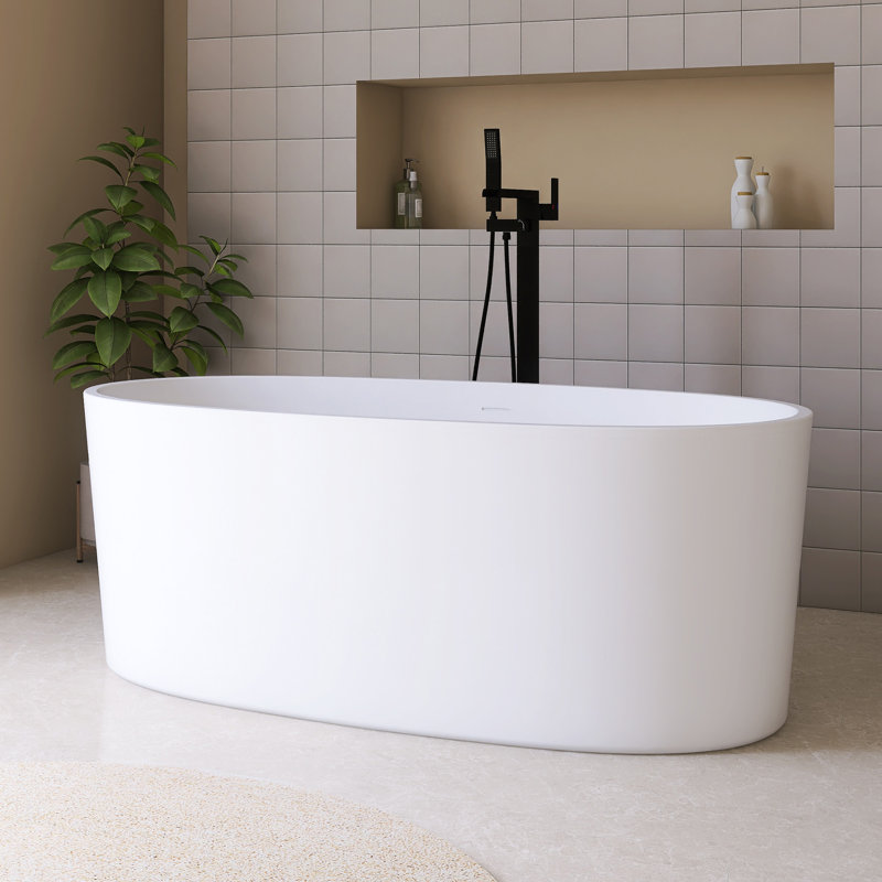 Baignoire de trempage autoportante 63 po en acrylique blanc brillant 63 po