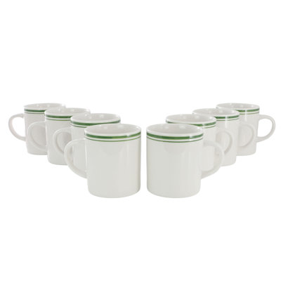 Gibson Homewares 8-piece Set 16 Ounce Green Banded Mug In White
