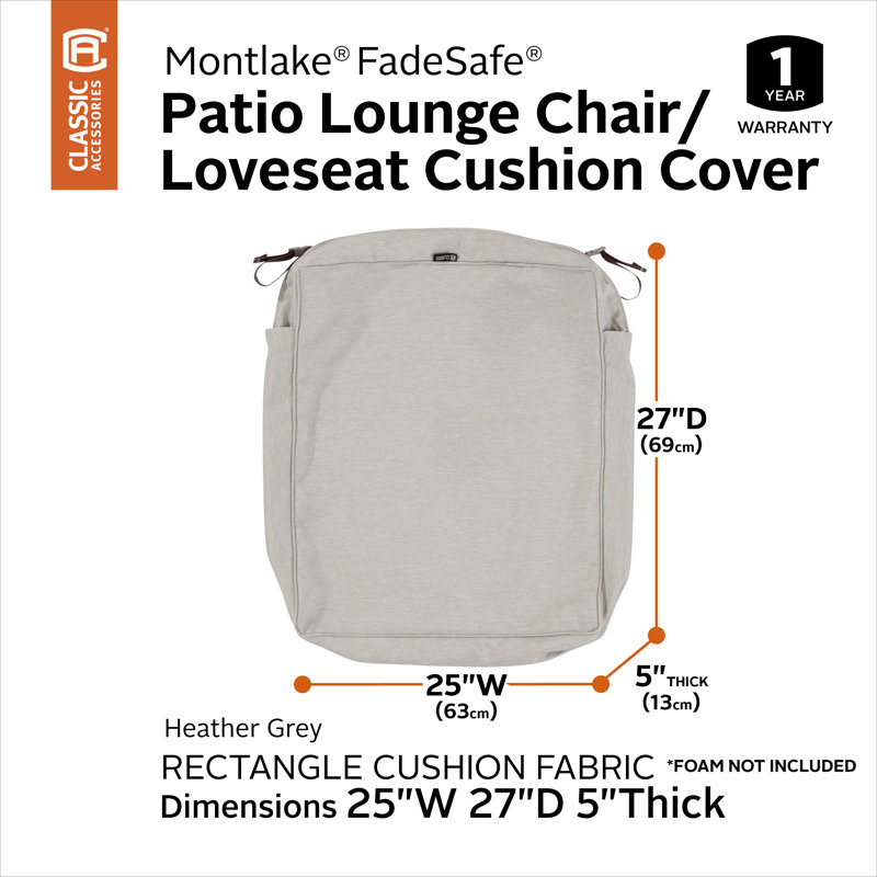 Pina Outdoor 5'' Cushion Cover, 5" H x 25" W x 27" D, Gray