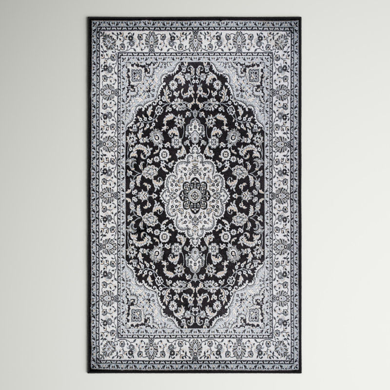 Arignote Modern Persian Floral Cream/Gray/Black Rug, Rectangle 3' x 5'