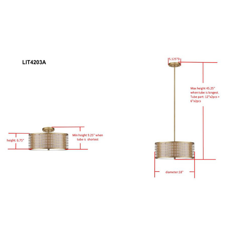 Romantic Geometric Gold Drum Pendant Light 18" Diameter