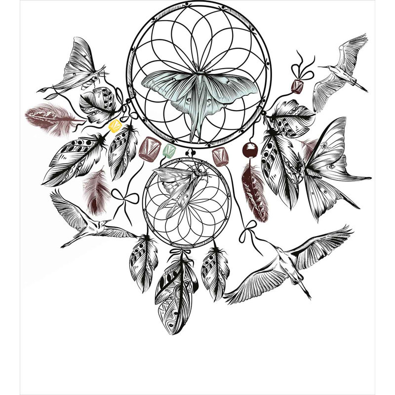 Ensemble de housse de couette à motif dreamcatcher et papillons de rassemblement ethnique, Très grand