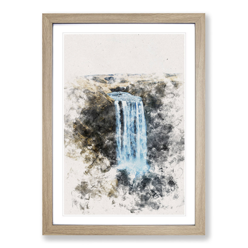 Skogafoss Waterfall Iceland - Picture Frame Painting Print, Oak Framed, 87cm H x 62cm W x 2cm D