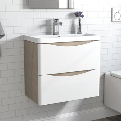 Raishawn 590 mm Wall Mounted Combined Vanity Unit with Drop In Resin Basin