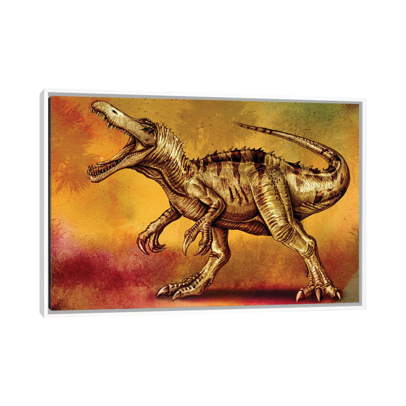 Baryonyx Walkeri Dinosaur by Aram Papazyan - Floater Frame Painting on Canvas, White Framed, 66.04 cm H x 45.72 cm W