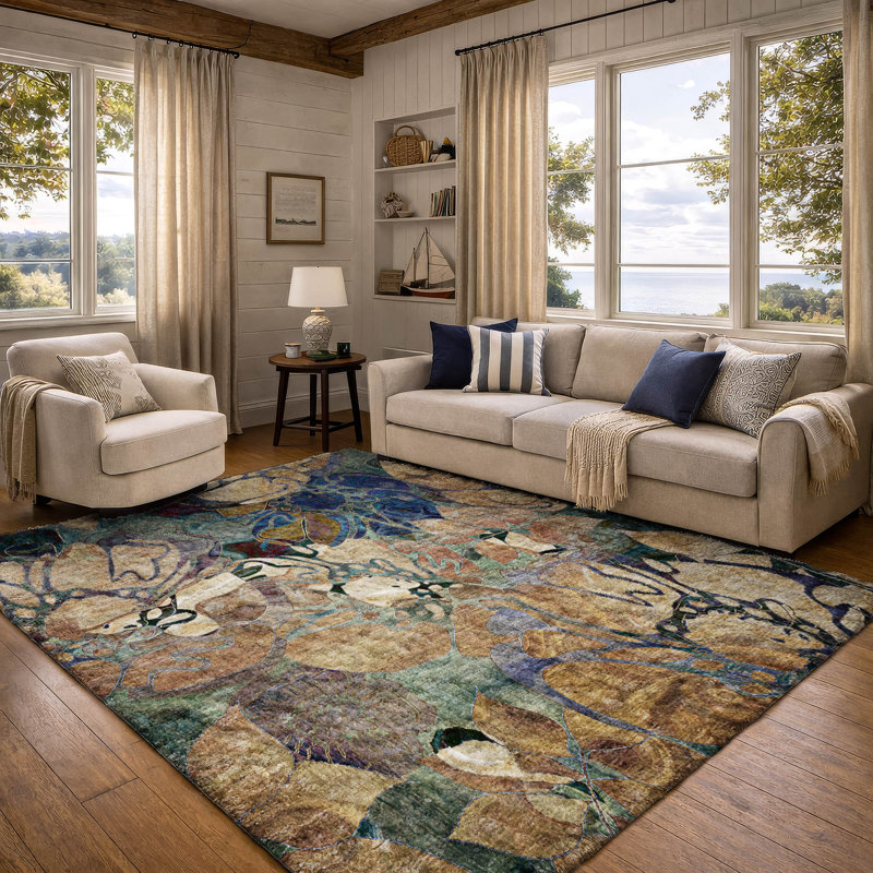 Premium Machine Washable Dream Shag ADS558 Floral Rug, Beige, 9' x 12'