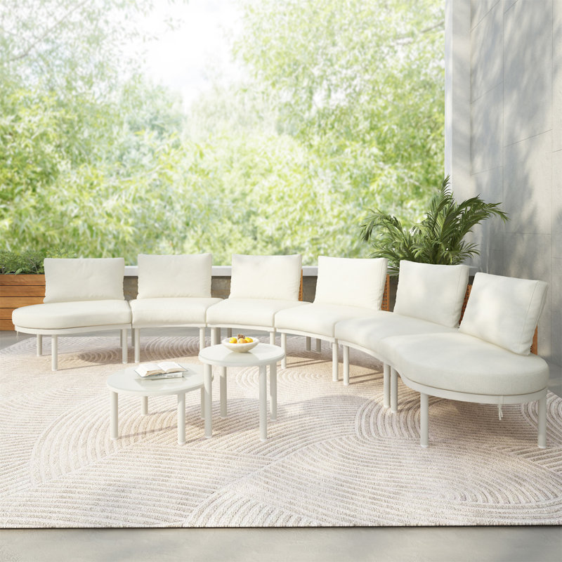 Ensemble de meubles de patio 8 pièces 8 pièces, Beige, Blanc