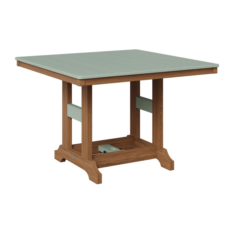Garden Classic Outdoor Square Bar Table, Antique Mahogany, Seafoam