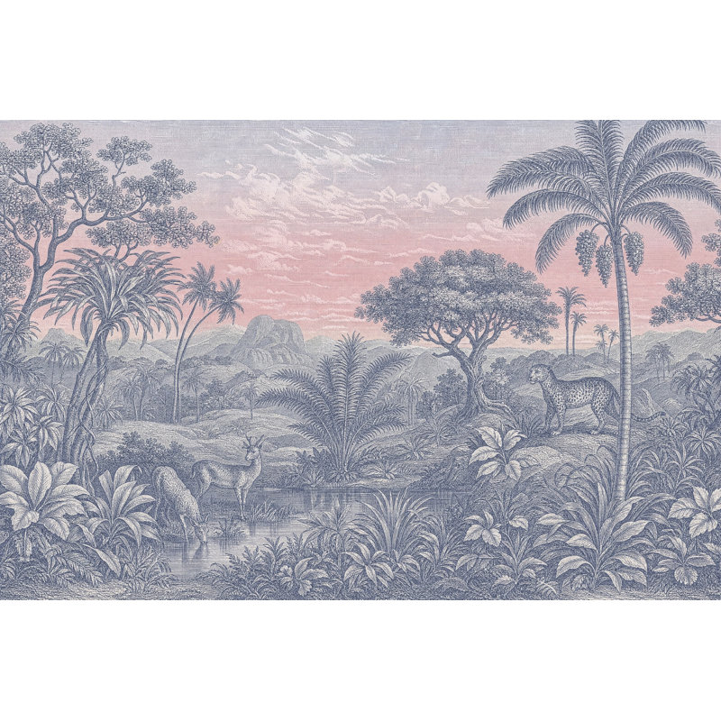 Papier peint amovible à motif de palmiers et de paysages tropicaux, 100"x96", Non-Woven Nonpasted