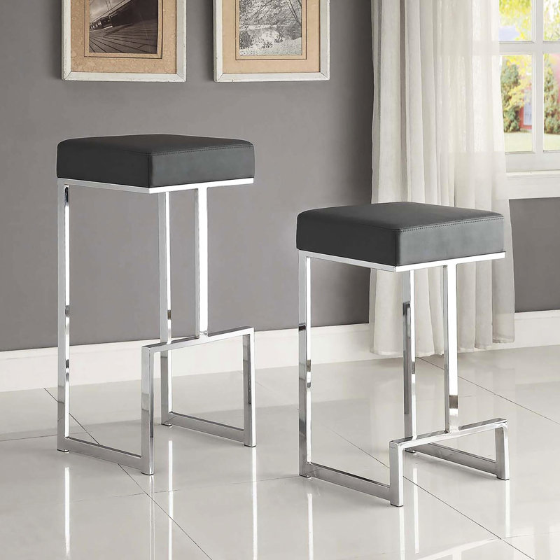 Tabouret de bar gris rembourré avec siège pour la maison