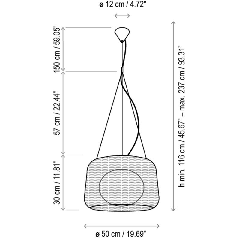 Luminaire suspendu 2 lumières Fora, Rotin brun