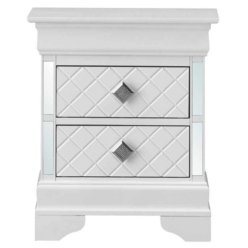 Sophisticated Silver Champagne Nightstand, White