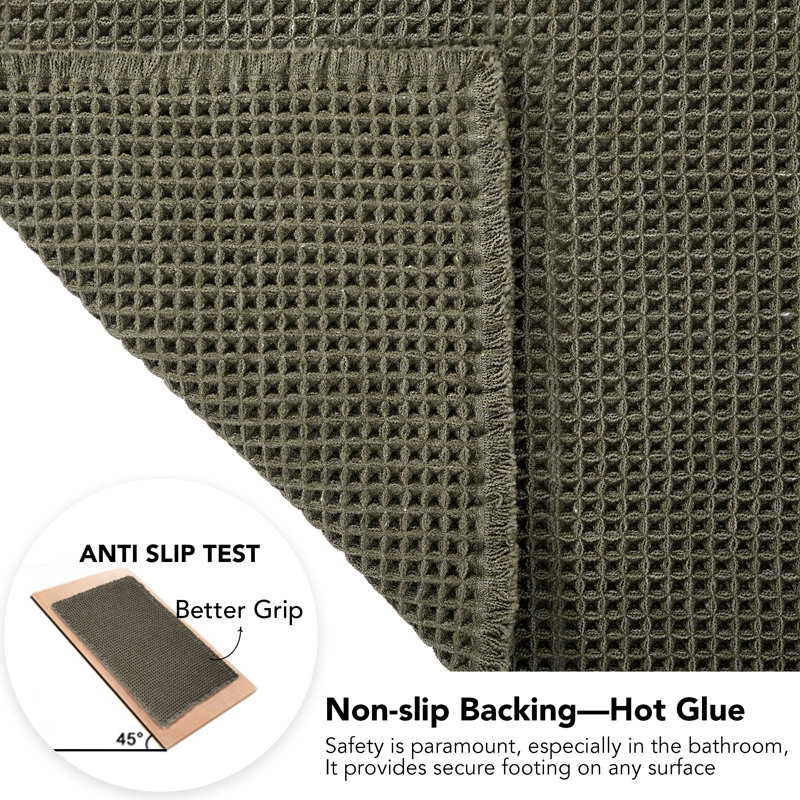 Upgraded Waffle Super Absorbent Non Slip Bath Rugs with Tassels for Bathroom Floor, 18"W x 30"L, Yellow/Gray