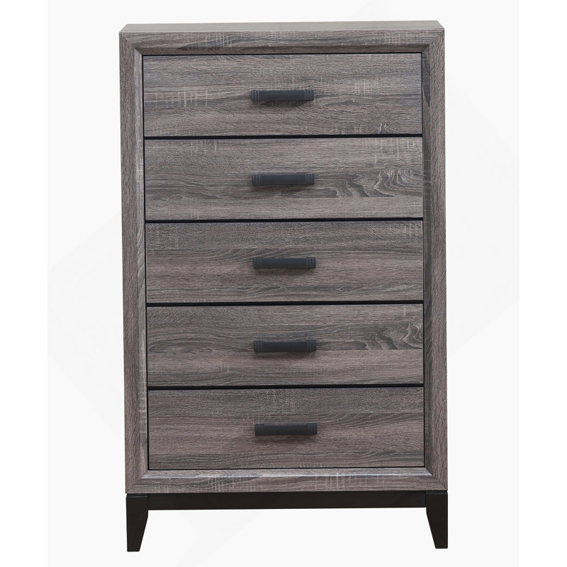 Commode verticale en bois manufacturé avec 5 tiroirs, Gris