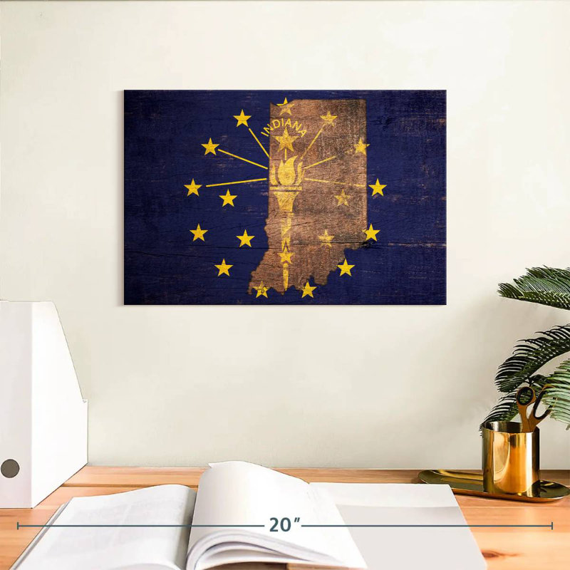 Carte d'État sur le drapeau de l'Indiana, H 8 po x l 12 po