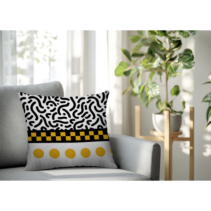 Oreiller carré réversible intérieur / extérieur Kixie, Carré 16 po, Jaune