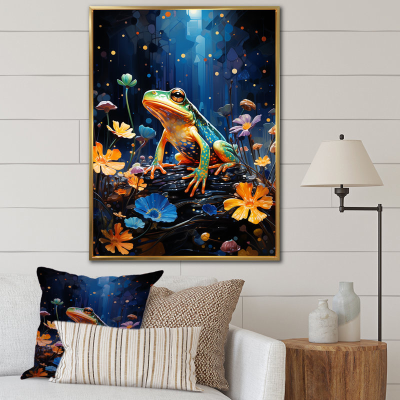 «Orange Frog on Glass Effect I», reproduction sur toile, Cadre flottant doré, H 32 po x l 24 po x P 1 po