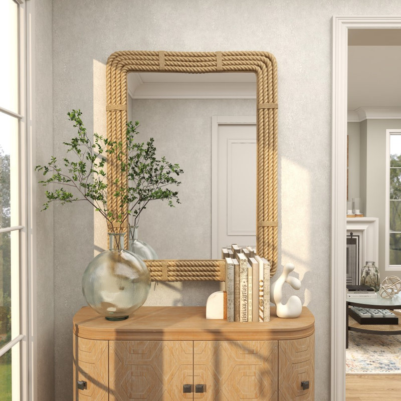 Miroir mural en corde de jute brun fait à la main
