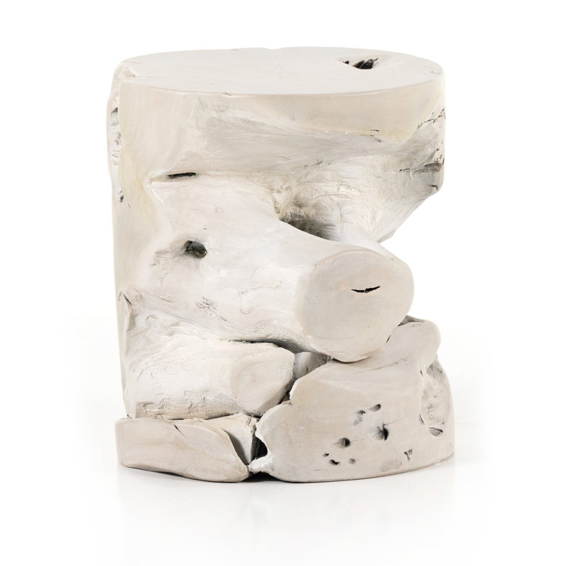 Atrakchi Accent Stool, Teak Stool-Ivory
