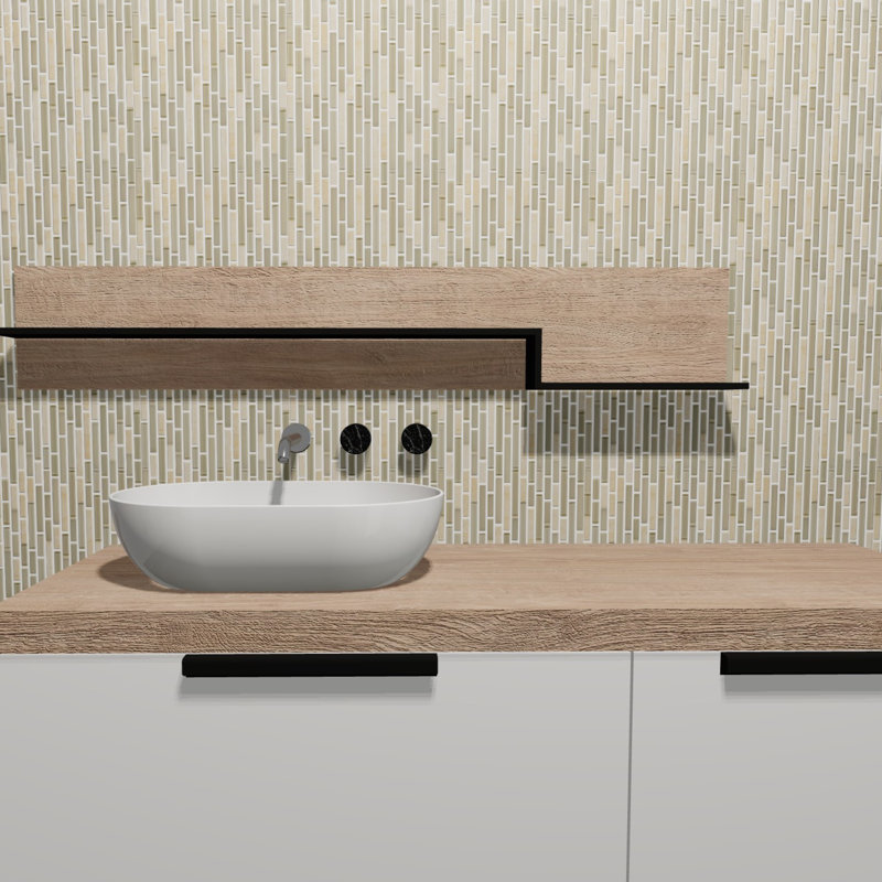 Viva Linda Mixed Linear Glass & Stone Tile Mosaic Sheet, Tan blend