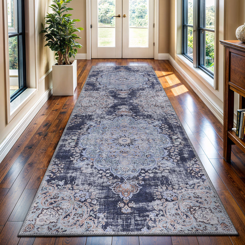 Koressa Oriental Blue Machine Washable Area Rug, Runner 2'2" x 6'