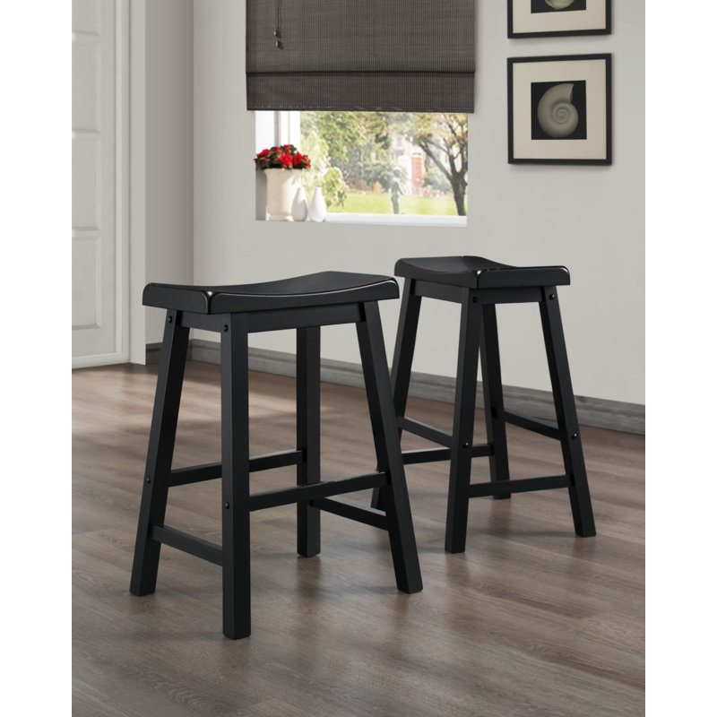 Whitworth Solid Wood Stool, Counter Stool (24” Seat Height), Black Sand-Through