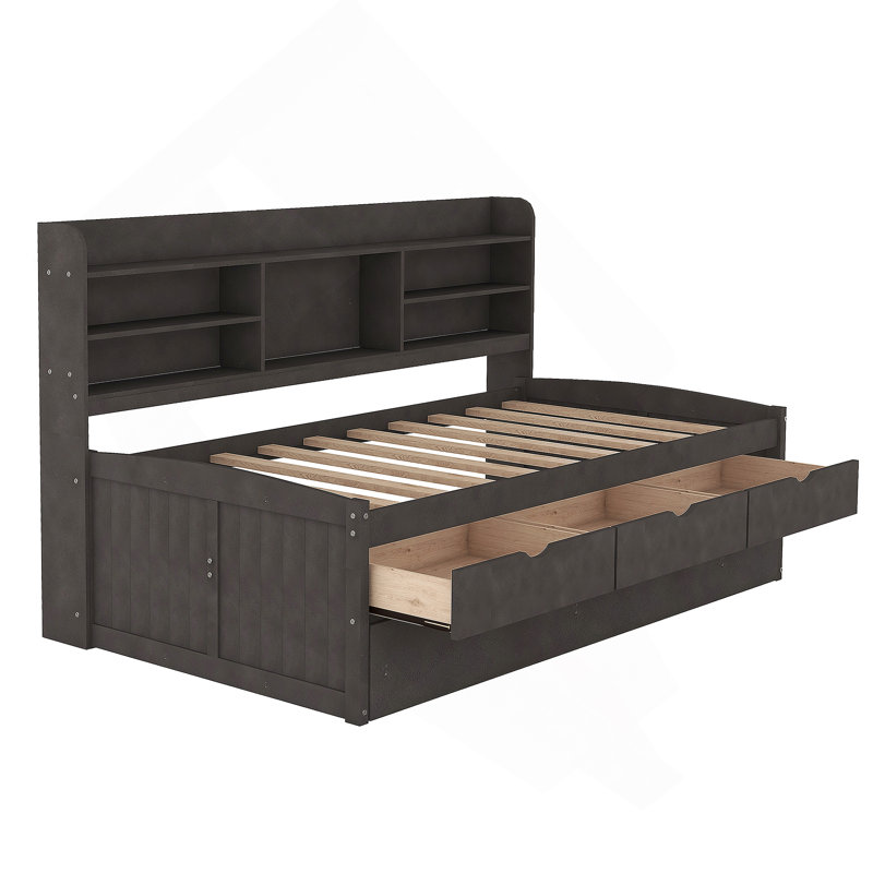 Storage Bed With Trundle, Antique Brown, Twin
