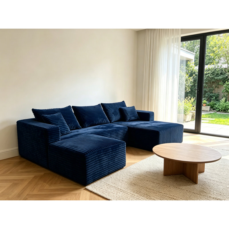 Boneless 92.4" Boneless Couch, Cloud Couch Sectional, Corduroy Sofa For Living Room, U Shaped Modular Sofa With Chaise, No Assembly