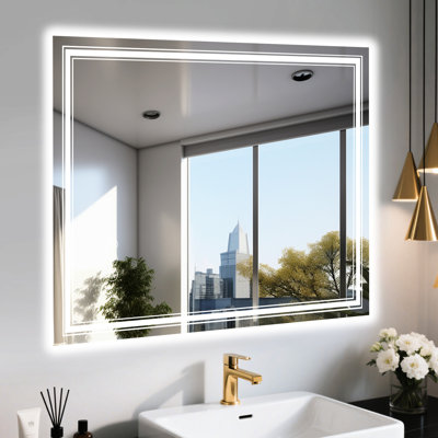 Miroir intelligent 40 x 32 pouces pour salle de bain, appui long pour régler la luminosité, température de couleur courte, fonction de brouillard, compatibilité de l'interrupteur mural, Ul, miroir de salle de bain en verre trempé de 4 mm, luminosité