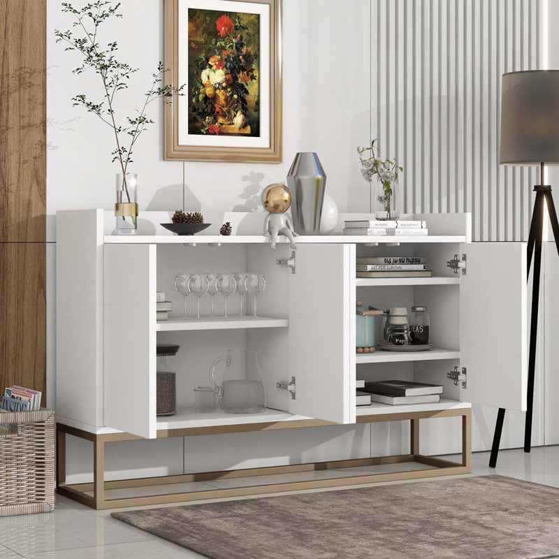 47.2"L Large Storage Console Table with 4-door, White