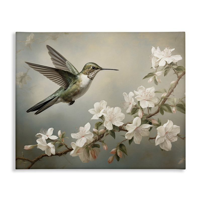 Art mural sur toile Spring Hummingbird & Florals, conception par Arlington Prints, H 16 po x l 20 po