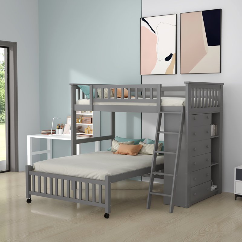 Lit superposé simple au dessus d'un lit double Keper Kids, gris