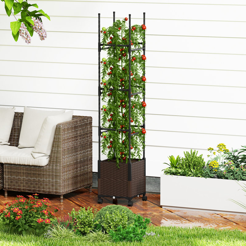1 Pc Raised Garden Bed With Trellis And Wheels Self-watering Planter Box With 3 Heights & Detachable Pe-coated Metal Tubes