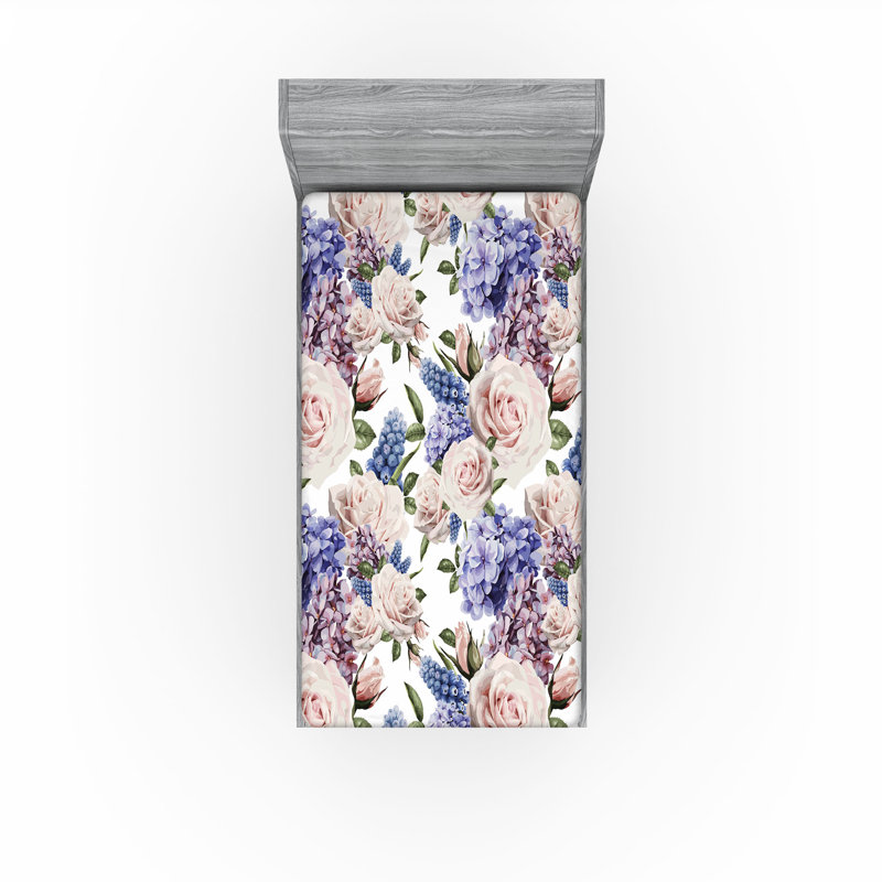 Drap-housse à motif floral Ambesonne, Drap-housse de taille simple, Lavande, bleu, rosé / floral