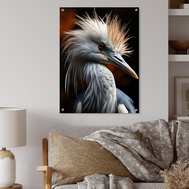Beige animal héron - héron, art mural acrylique, H 20 po x l 12 po